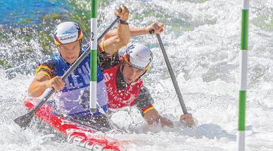 Im wilden Wasser erfolgreich unterwegs: Die Leipziger Slalom-Kanuten Franz Anton und Jan Benzien erkämpfen beim Weltcupfinale den zweiten Platz.